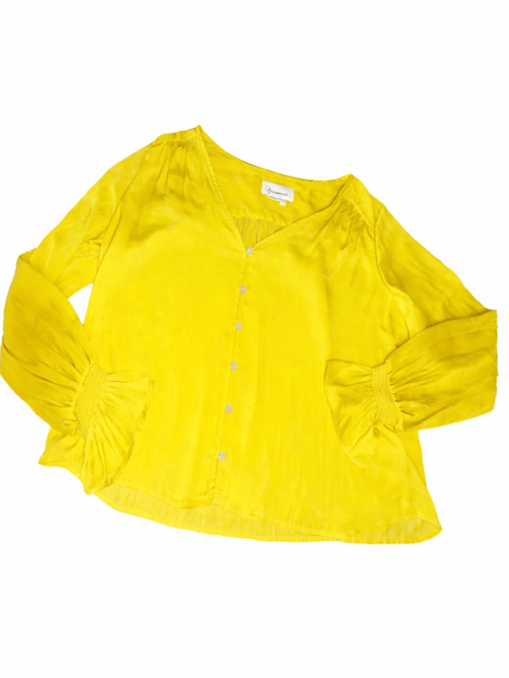 Anthropologie Bright Yellow Boho Blouse Embroidered Textured Top Size Small - Picture 2 of 8